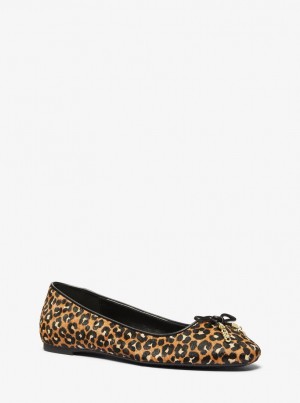 Michael Kors Nori Leopard Print Calf Hair Ballet Flat Flache Schuhe Damen Schwarz | QE6907315