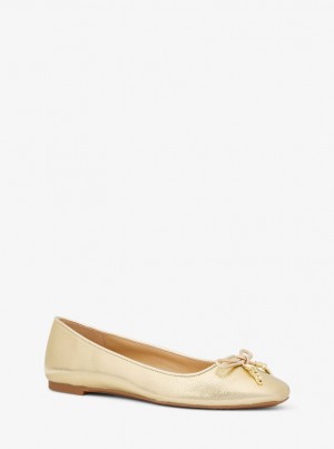 Michael Kors Nori Metallic Leather Ballet Flat Flache Schuhe Damen Gold | DQ7561209