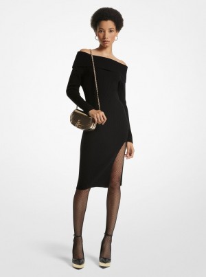 Michael Kors Off-The-Shoulder Ribbed Wool and Cashmere Dress Kleid Damen Schwarz | TK0349682