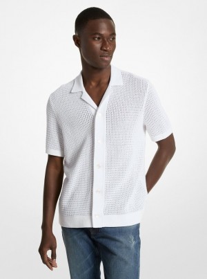 Michael Kors Open-Knit Cotton Shirt Hemd Herren Weiß | MI0627483