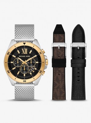 Michael Kors Oversized Brecken Two-Tone Mesh Watch Gift Set Two-tone Herren Braun | NJ0368412