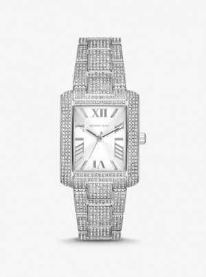Michael Kors Oversized Emery Pave Silver-Tone Watch Silver-tone Damen Silber | LE3567042