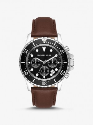 Michael Kors Oversized Everest Silver-Tone and Leather Watch Silver-tone Damen Silber | UV9603475
