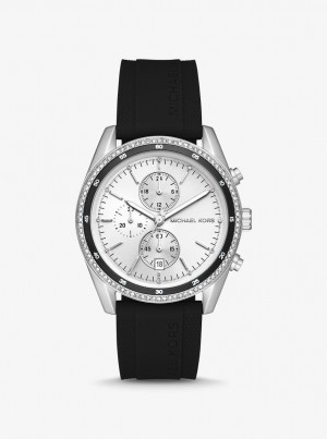 Michael Kors Oversized Hadyn Pave Silver-Tone Watch Silver-tone Damen Schwarz | ST9748206