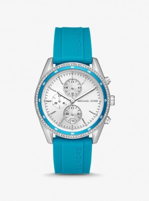 Michael Kors Oversized Hadyn Pave Silver-Tone Watch Silver-tone Damen Blau | CM3418295
