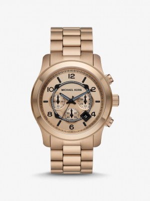 Michael Kors Oversized Runway Beige Gold-Tone Watch Gold-tone Herren Husk | UE5714839