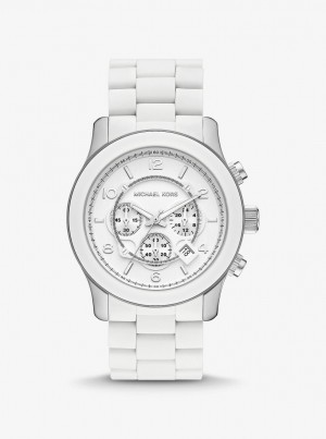 Michael Kors Oversized Runway White-Tone Watch Silver-tone Damen Weiß | AF8061597