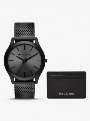 Michael Kors Oversized Slim Runway Black-Tone Watch and Card Case Gift Set Kartenhülle Damen Schwarz | OM7635941