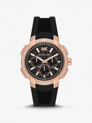 Michael Kors Oversized Sydney Pave Rose Gold-Tone and Silicone Watch Gold-tone Damen Schwarz | VD7265914