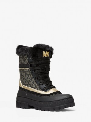 Michael Kors Ozzie Metallic Logo Boot Stiefel Damen Schwarz Gold | HL3568970