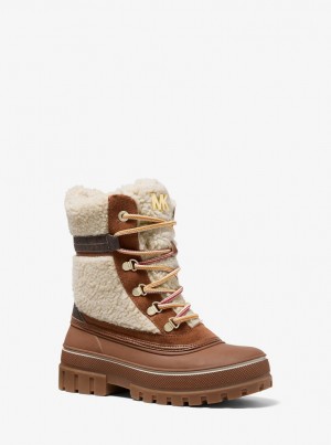 Michael Kors Ozzie Mixed-Media Boot Stiefel Damen Beige | RQ0341856