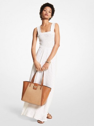 Michael Kors Paisley Eyelet Smocked Woven Dress Kleid Damen Weiß | QZ8120764