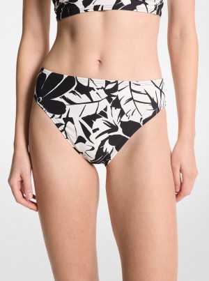 Michael Kors Palm Print Bikini Bottom Bademode Damen Schwarz Weiß | LN4316850