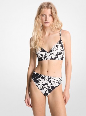 Michael Kors Palm Print Bralette Bikini Top Bademode Damen Schwarz Weiß | AL4705138