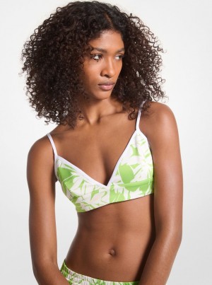 Michael Kors Palm Print Satin Bra Top Oberteile Damen Grün | NR8512360