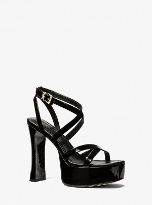 Michael Kors Paola Faux Patent Leather Sandal Sandalen Damen Schwarz | IH2657093