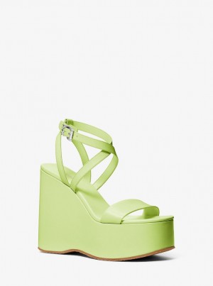Michael Kors Paola Leather Wedge Sandal Keilabsatz Damen Brt Limeade | ON4960125