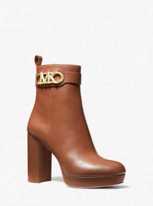 Michael Kors Parker Leather Platform Boot Stiefeletten Damen Luggage | LF9435820