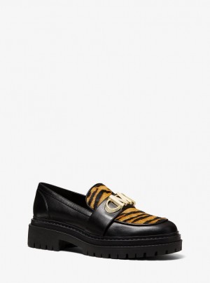 Michael Kors Parker Tiger Print Calf Hair and Leather Loafer Flache Schuhe Damen Marigold | NY6013572
