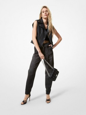 Michael Kors Pebbled Leather Moto Vest Jacken Damen Schwarz | VO7015894