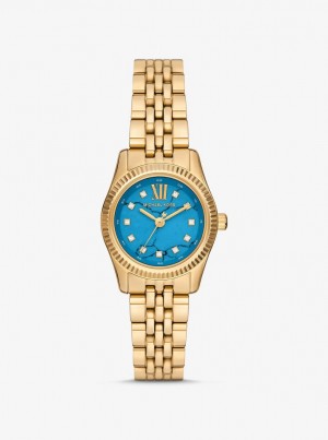 Michael Kors Petite Lexington Pave Gold-Tone Watch Gold-tone Damen Türkis | BU4680915