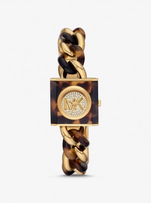 Michael Kors Petite Lock Pave Gold-Tone and Tortoiseshell Acetate Chain Watch Gold-tone Damen Tortoise | MF0931268