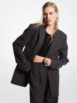 Michael Kors Pinstripe Stretch Wool Blazer Jacken Damen Derby Heather | ED3615407