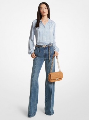 Michael Kors Pintucked Denim Wide-Leg Jeans Hose Damen Blau Waschen | ZK2319506