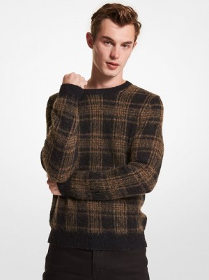 Michael Kors Plaid Brushed Knit Sweater Pullover Herren Schwarz | RA9234561
