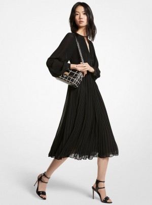 Michael Kors Pleated Georgette Midi Dress Kleid Damen Schwarz | WD6430925