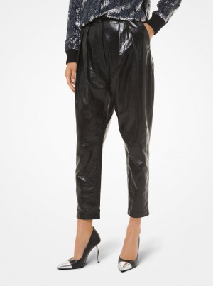 Michael Kors Pleated Leather Pants Hose Damen Schwarz | SE2186057