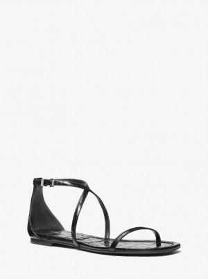 Michael Kors Polly Crocodile Embossed Leather Sandal Flache Schuhe Damen Schokolade | HN9415273