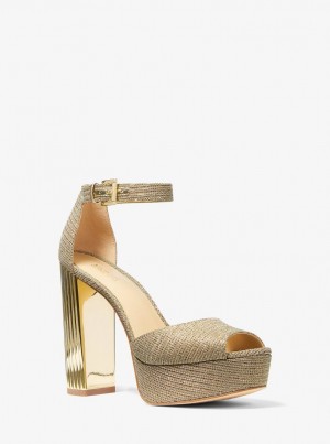 Michael Kors Porter Glitter Chain-Mesh Platform Sandal Sandalen Damen Gold | GS2543176