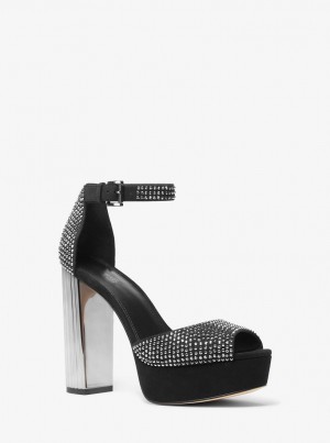 Michael Kors Porter Studded Platform Peep-Toe Pump Sandalen Damen Schwarz | KE3210847