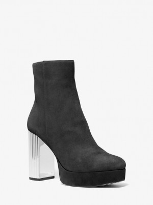 Michael Kors Porter Suede Platform Ankle Boot Stiefeletten Damen Schwarz | PV8596403