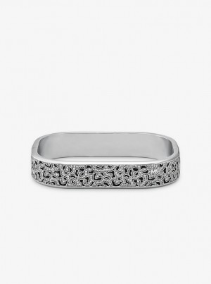 Michael Kors Precious Metal-Plated Brass and Enamel Leopard Pave Bangle Armbänder Damen Silber | SV1902356