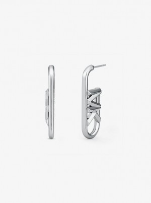 Michael Kors Precious Metal-Plated Brass Empire Logo Earrings Ringe Damen Silber | UA8160472