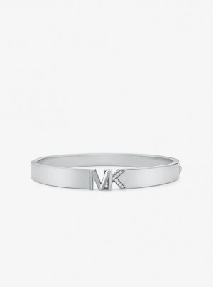 Michael Kors Precious Metal-Plated Brass Pave Logo Bangle Armbänder Damen Silber | UF9014876