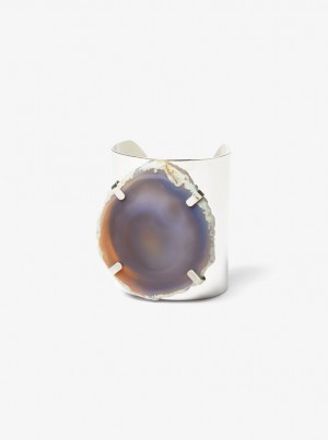 Michael Kors Precious Metal-Plated Brass and Agate Cuff Armbänder Damen Silber Grau | VN0728136
