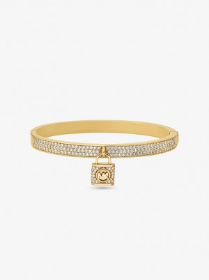 Michael Kors Precious Metal-Plated Brass Pave Lock Bangle Armreifen Damen Gold | AI2381945