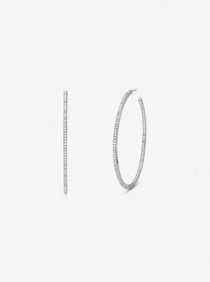 Michael Kors Precious Metal-Plated Brass Pave Hoop Earrings Ringe Damen Silber | CX9120436