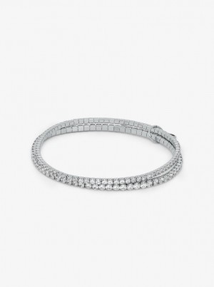 Michael Kors Precious Metal-Plated Brass Double Wrap Tennis Bracelet Armbänder Damen Silber | GQ8569743
