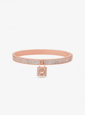 Michael Kors Precious Metal-Plated Brass Pave Lock Bangle Armreifen Damen Rosa Gold | HT9810543