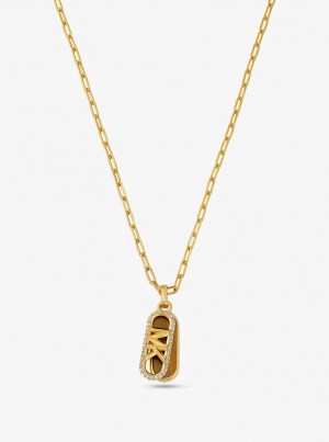 Michael Kors Precious Metal-Plated Brass and Acetate Pave Empire Logo Necklace Ketten Damen Gold | IN1356792