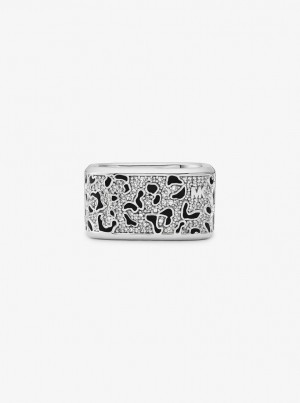 Michael Kors Precious Metal-Plated Brass and Enamel Leopard Pave Ring Ringe Damen Silber | JC1205973