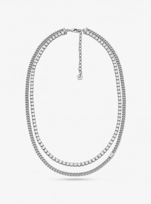 Michael Kors Precious Metal-Plated Brass Double Chain Tennis Necklace Ketten Damen Silber | JI8541069