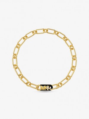 Michael Kors Precious Metal-Plated Brass and Acetate Empire Logo Chain Necklace Ketten Damen Gold | LN3560418