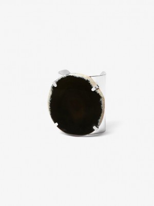 Michael Kors Precious Metal-Plated Brass and Agate Cuff Armbänder Damen Schwarz Silber | MU9641587