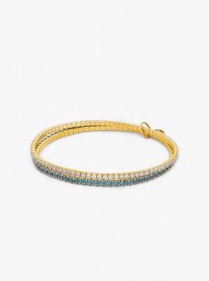 Michael Kors Precious Metal-Plated Brass Double Wrap Tennis Bracelet Armbänder Damen Türkis | OG2893470