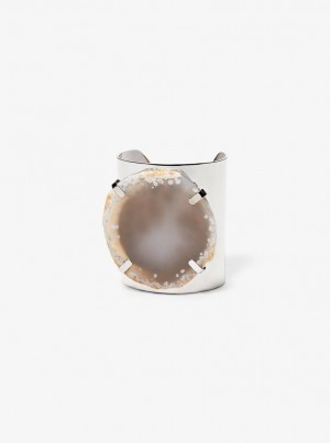 Michael Kors Precious Metal-Plated Brass and Agate Cuff Armbänder Damen Silber Grau Braun | OK2385640